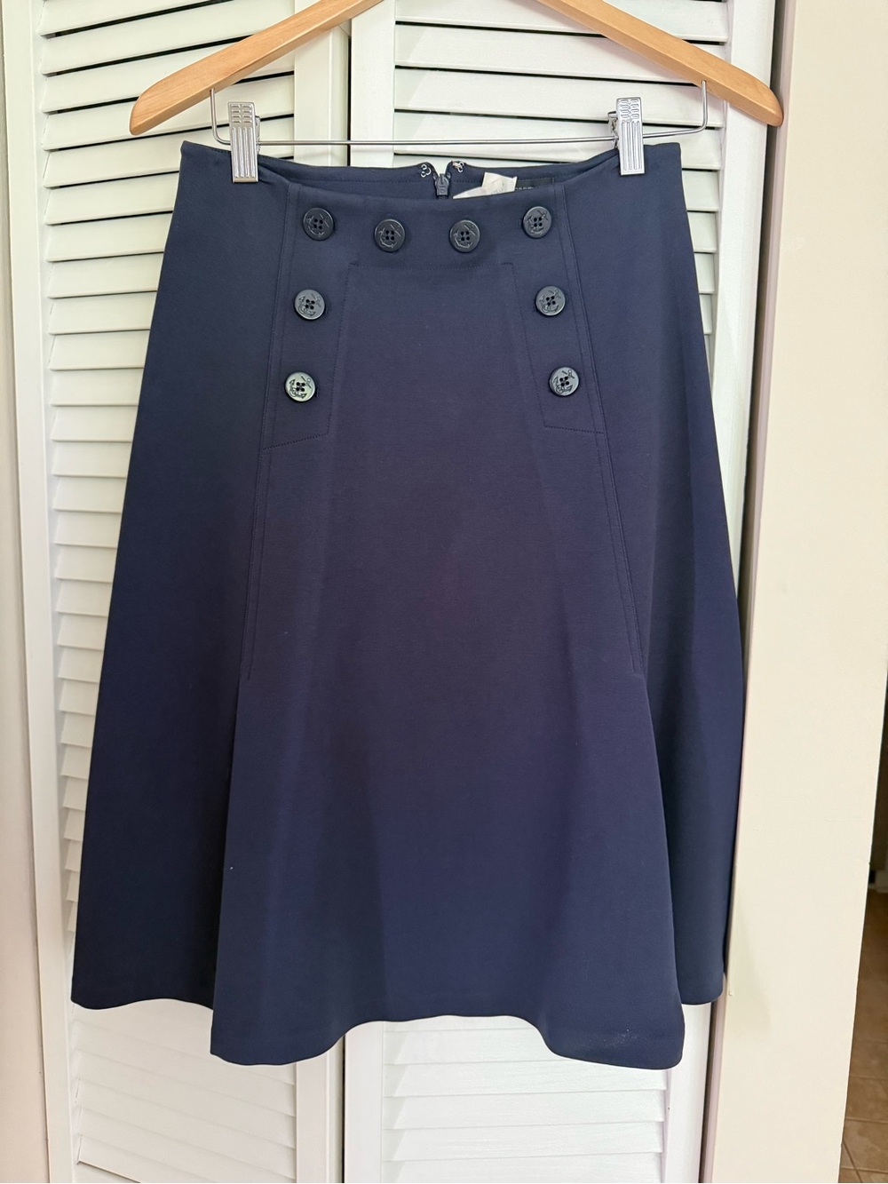 J. Crew Navy Button-Detail A-Line Midi Skirt
